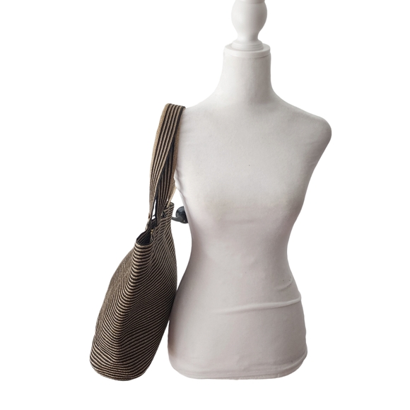 EUC Eric Javits Natural Black Striped Squishee Tote - Picture 6 of 11